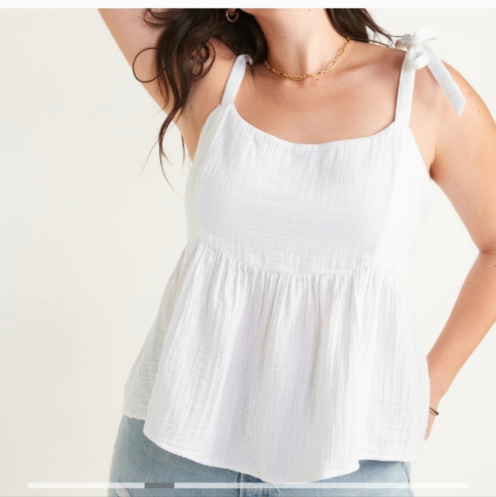 Old Navy White Shoulder Tie Top 1X